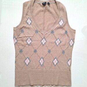Esprit Beige Knit Argyle Cotton Sweater Vest